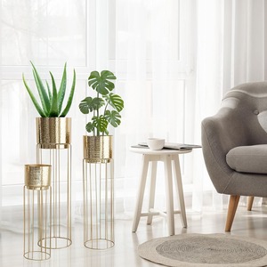 Luxury <b>Gold</b> Finished Hammered Design Floor <b>Planter</b> For Modern Living Room Hall Office And Corner Decor Styling From India - Product Image 2