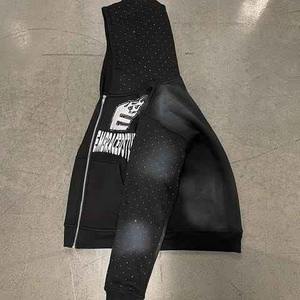 เสื้อฮู้ดผู้ชายพิมพ์ลายพลอยเทียม, เสื้อมีฮู้ดผ้าคอตตอนเนื้อหนาทำจากผ้าฝรั่งเศสมีซิปล้างกรดสำหรับฤดูหนาว - Product Image 2