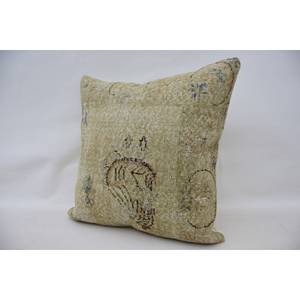 Coussin Patchwork Kantha en Laine Beige de 24x24 Pouces Tissé avec Coussin Décoratif Carré à Motif Toile Brodée Vintage - Product Image 3