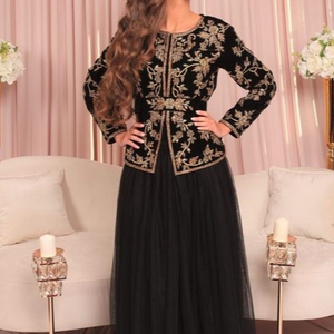 NEW BEAUTIFUL ALGERIAN <b>JACKET</b> WITH KARAKOU DRESS for PARTY-WEAR WITH Embellished WITH CRYSTAL GLASS BEADS,STONE,DABKA WORK@ 2023 - Product Image 1