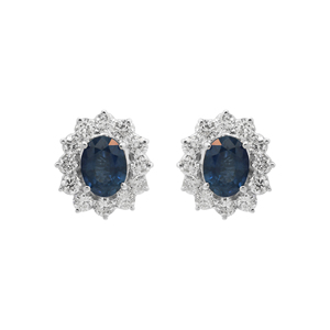 Pendientes de tachuelas de zafiro azul natural y diamantes Pendientes de tachuelas elegantes reales Tachuelas de oro blanco de 18K para mujer joyería al por mayor - Product Image 1