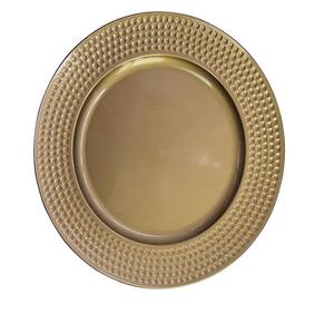 Plaque de charge en métal martelé couleur cuivre décoration de mariage et de fête assiette de service alimentaire en gros assiettes de chargeur perlées transparentes - Product Image 1