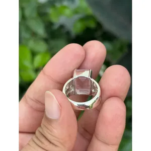 925 <b>Silver</b> <b>Ring</b> with Rose Quartz and <b>Emerald</b> Cut for Engagement - Product Image 6