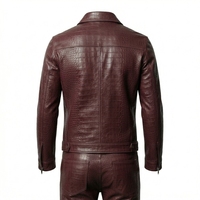 Ensemble veste et pantalon en similicuir croco marron, design personnalisé, style streetwear vintage, tenue de sport en cuir