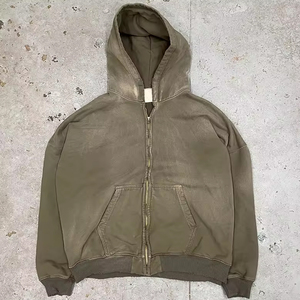 Sweat à capuche zippé imperméable coupe régulière 100 % coton imprimé numérique effet délavé style streetwear personnalisé 2025 - Product Image 1