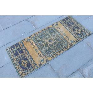 Alfombra Pequeña Vintage de 1.7x4.2 pies, Alfombra Persa Azul Turca - Product Image 3