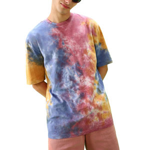 Camiseta informal de manga corta con hombros caídos, camiseta de algodón tie-dye hecha a medida, camisetas de hombre extragrandes, camisetas estampadas tie-dye multicolores - Product Image 3