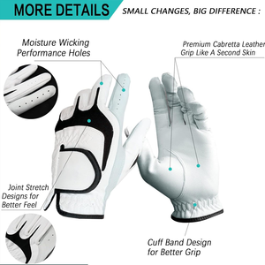 Gants de golf personnalisés en gros avec logo, en cuir Cabretta, antidérapants, avec sangle de poignet réglable et fermeture auto-agrippante, pour usage sportif - Product Image 3