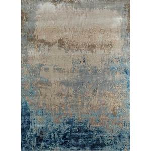 Alfombra de Lana y Seda de Bambú Anudada a Mano Kavi Azul, Colección Teoría del Caos-Esk-352, Decoración Abstracta para Sala de Estar, Rectangular, para Pasillo - Product Image 1