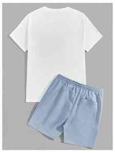 Ensemble 2 pièces personnalisé pour homme, style décontracté, respirant, 100 % coton tricoté, t-shirt et short de style urbain, survêtement court - Product Image 2