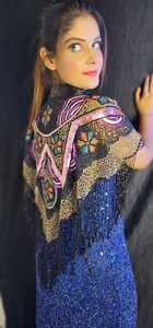 Elegante vestido de capa burlesca con cuentas hebras perlas lentejuelas bordado sujeta cuello recto hasta el suelo sujetador incorporado 100% Club - Product Image 6