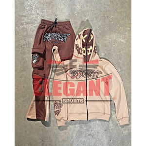 Survêtements avec fermeture éclair complète pour hommes broderie logo poche cargo pantalons de survêtement évasés et ensembles de sweat à capuche sialkot pakistan survêtement - Product Image 1