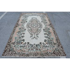 Oriental Beige Marron 5.4X9.4 pieds Grande Surface Vintage Tapis Turc Laine Latex Rectangulaire Abstrait Patchwork Halls pour Couloir - Product Image 1