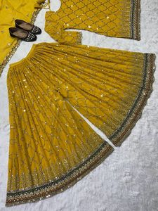 Mới Nhất Ấn Độ Thêu Sharara Gharara Kurti Set, Georgette Vải Tuyệt Đẹp Pakistan Thiết Kế Tùy Chỉnh Dân Tộc Mặc Bán Buôn - Product Image 5