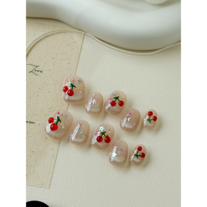 Autocollant pour ongles Cherry Sparkle Press-On, élégant et scintillant, pour femmes - Product Image 1