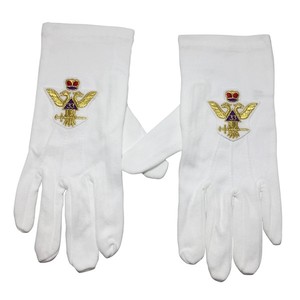 Gants de rite écossais 33e degré de haute qualité en cuir blanc avec des gants d'emblème doré - Product Image 4