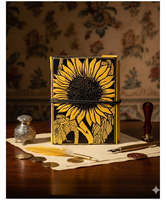 Vintage Echtleder-Hardcover-Tagebuch mit Sonnenblumenprägung, handgefertigtes Skizzenbuch mit Büttenrand, Künstler-Reisetagebuch
