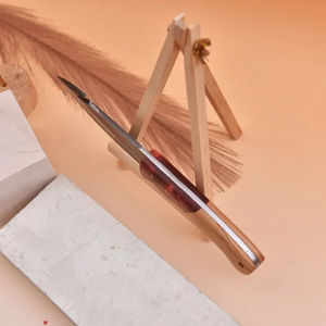 Couteau de chasse et de camping artisanal en acier inoxydable |   Couteau à lame fixe personnalisé avec manche en bois et étui en cuir OEM - Product Image 4