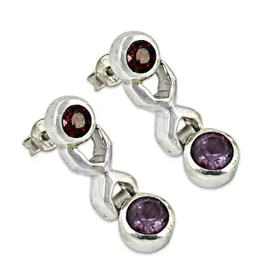 "925 Silver Fashion Garnet & Amethyst Drop <b>Earrings</b> for Women" - Product Image 3