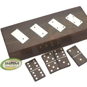 Scatola domino con intarsio in ottone di design alla moda e bella di qualità superiore con 28 set di chip domino