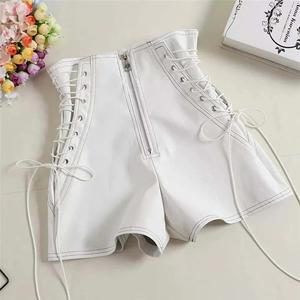 Shorts en cuir d'agneau véritable blanc doux pour femmes, design personnalisé de haute qualité, lacets latéraux professionnels, taille mi-haute, tendance - Product Image 6