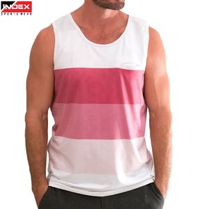 เสื้อกล้ามผู้ชายทรงโอเวอร์ไซส์ คอโอ ลายทาง ตัดสี แห้งเร็ว ผลิตจากผ้าโพลีเอสเตอร์ถัก สำหรับออกกำลังกาย - Product Image 1