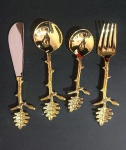 2024 Chine vente en gros moderne mat Antique laiton acier inoxydable couverts ensemble poignée or fourchette cuillère vaisselle Restaurant - Product Image 1