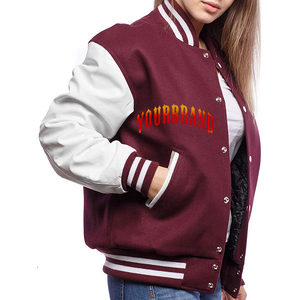 Chaqueta universitaria Letterman de manga larga de lana Premium para mujer, parches de chenilla bordados de invierno, Material de relleno de algodón transpirable - Product Image 3