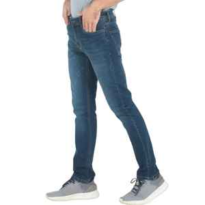 Pantalon en jean en coton bleu classique pour homme, coupe ajustée, design décontracté et extensible, coupe régulière, épaisseur légère en toile - Product Image 5