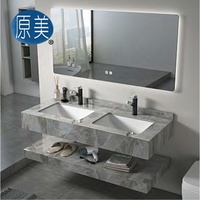 Ensemble d'armoires de salle de bain en marbre fritté de luxe 1200mm à double cuvette sous plan évier Double couche vanité avec miroir intelligent