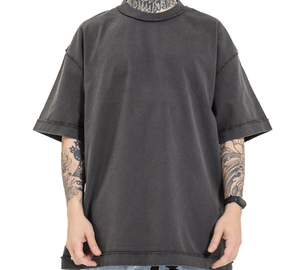 Nouveauté 2025 blanc Vintage graphique personnaliser surdimensionné soleil fondu pierre acide lavé t-shirt pour hommes - Product Image 4