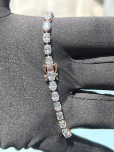 Bracelet de tennis en or massif 14 carats de 2mm avec diamant de laboratoire ovale à 4 griffes Bracelet en diamant véritable Beau bracelet en diamant en or rose - Product Image 3