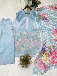 Beau costume de créateur Farsi Salwar ensemble de trois pièces pour femmes broderie à la mode travail élégant vêtements ethniques indiens - Product Image 6