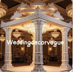 Beau thème floral mariage Mandap ensemble pour la décoration de lieu de jardin extérieur avec drapé et accessoires d'éclairage - Product Image 4