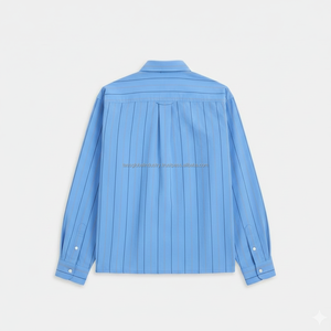Camisas a Rayas de Alta Calidad para Hombre, Manga Larga, Casual, con Botones, de Algodón, Logotipo Personalizado, Transpirable, Rayas Verticales Azules - Product Image 2