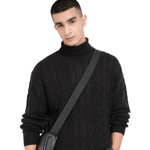 Suéter personalizable de cuello alto de manga larga para hombre, cuello alto, invierno, tejido granulado, patrón sólido con cierre de cremallera - Product Image 3