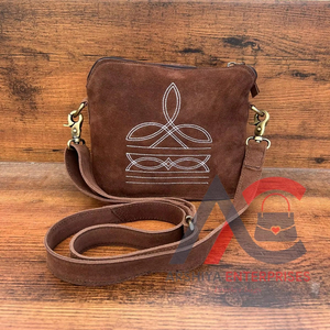 Nouveau sac à bandoulière en cuir suédé véritable marron fait à la main pour femmes sac à main de luxe minimaliste de haute qualité occidentale - Product Image 1