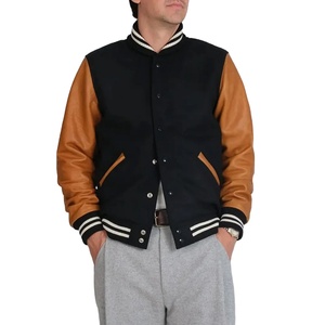 Vestes universitaires en Satin personnalisées de haute qualité pour hommes manches en cuir brodé col à capuche poche veste d'hiver 2026 - Product Image 1