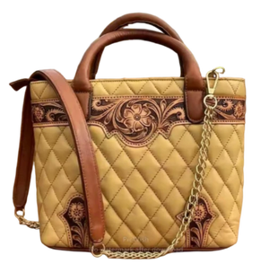 Unisex Bohemian Eco-Friendly <b>Quilted</b> Leather <b>Tote</b> <b>Bag</b> with Handmade Design for Year-Round Travel & Everyday Use - Product Image 3