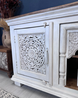Console TV moderne en bois de manguier sculpté à la main pour salon et chambre (KHTV09WN)
