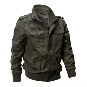 Custom Logo Bomber Jacket Mens Button Up Vintage Style Bomber Jackets 100% Polyester Long Sleeve Casual Bomber Jacket - Product Image 3