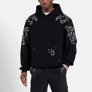 Hombres 100% algodón sólido invierno logotipo personalizado en blanco gota hombro térmico sudaderas con capucha sudadera pulóver diamantes de imitación - Product Image 1