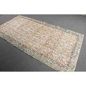 พรมตุรกี ขนาด 4.5x8.7 ฟุต พรมวินเทจ สีเขียว-น้ำตาล พรมขนสัตว์ลายอิคัต - Product Image 1