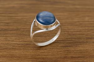 Natural Blue Kyanite <b>Ring</b> 925 <b>Sterling</b> <b>Silver</b> 18K Rose Gold & Yellow Gold Plated Handmade Statement Gemstone Jewelry for Unisex - Product Image 1