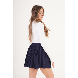 Wholesale Women's Navy Blue <b>Skirt</b> with Integrated Shorts and <b>Elastic</b> Waistband, Polyester Spandex Blend for Comfort and Style - Product Image 4