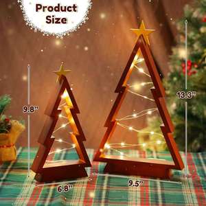 Árbol de Navidad de madera hecho a mano Decoración de mesa pequeño árbol de Navidad iluminado perfecto para la decoración del hogar de vacaciones - Product Image 2