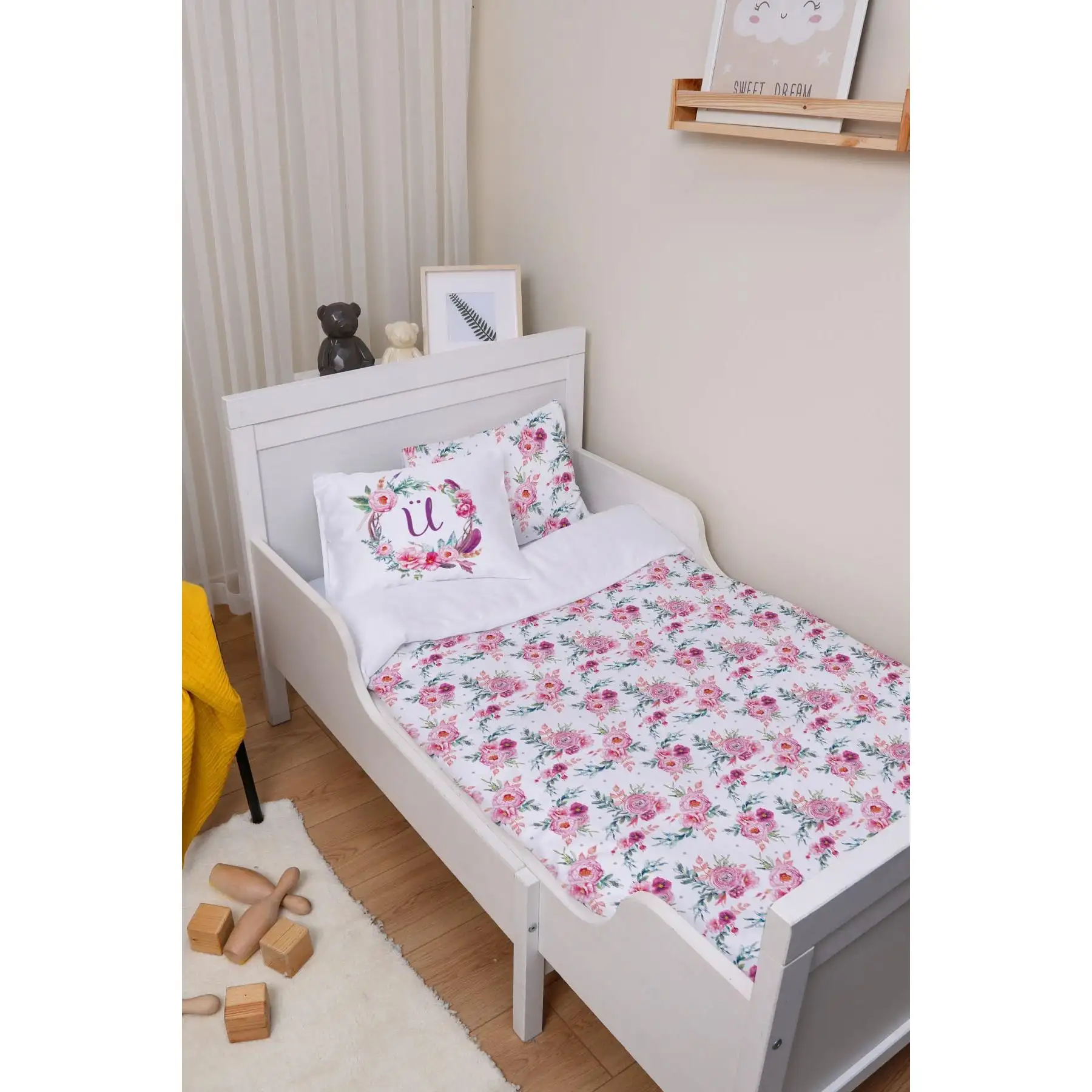 Park Bed Crib Duvet Cover Set (80x120) - Letter Series - Pink Flowers - Letter U