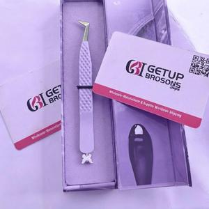 Pinzas para Extensión de Pestañas con Logotipo Personalizado, Color Morado, Mango con Rejilla de Diamantes, Alta Precisión, Acero Inoxidable, Pinzas para Volumen de Pestañas con Butter - Product Image 1