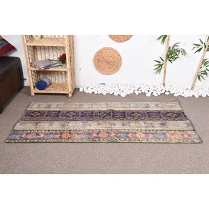 Tapis Vintage en Laine Bleu Violet 9x12 Rectangle Géométrique Patchwork Design pour Chambre ou Entrée Décoration avec Support en Latex - Product Image 1