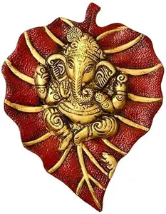 Lord Ganesha On Green Leaf Wall Hanging Ganesh for Diwali and Corporate Gift Item Decor Showpiece Hanging Return Gift